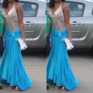 Nude Sequins & Turquoise Prom Dress- Size 3/4.
